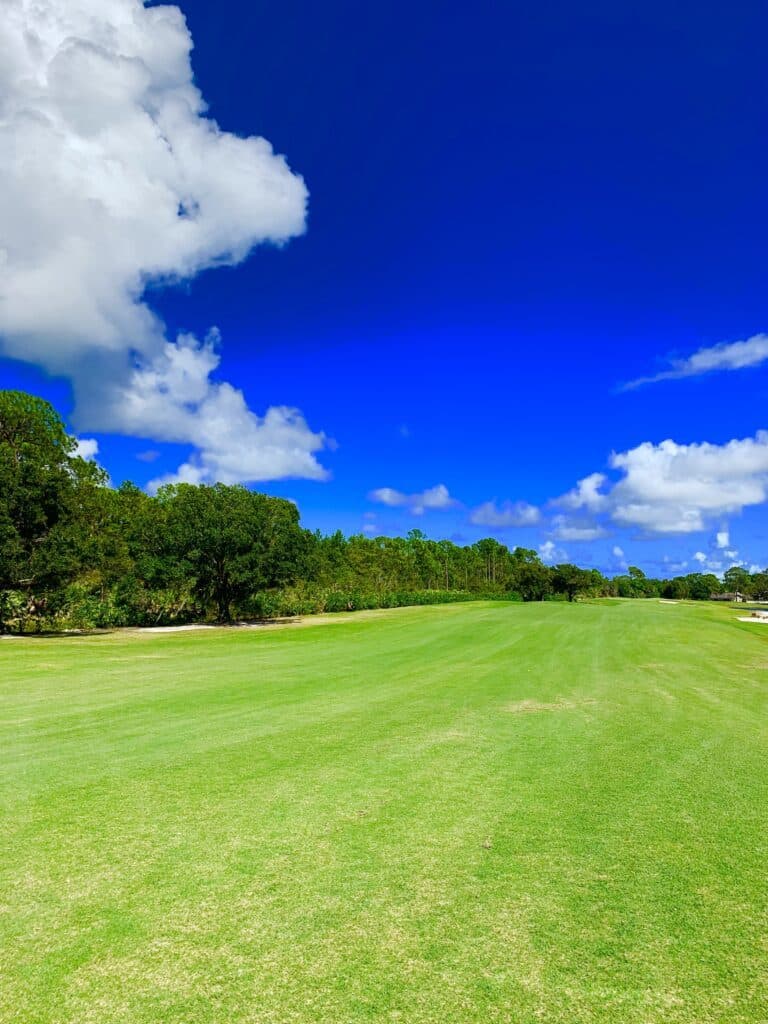 Bright Banyan Creek fairway under a deep blue sky