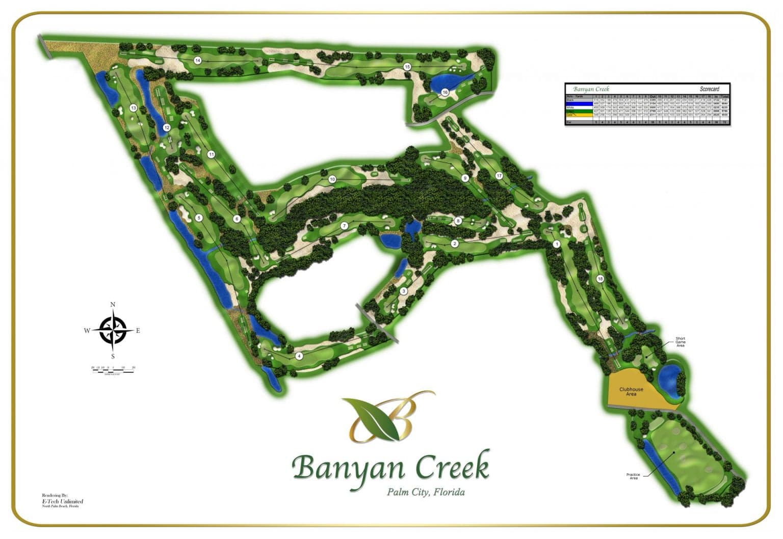 Banyan Creek Golf Club course layout map, Palm City, Florida
