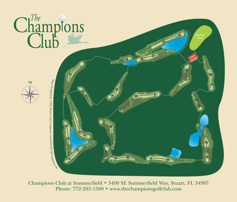 Illustrated hole-by-hole course map of The Champions Club at Summerfield in Stuart, Florida
